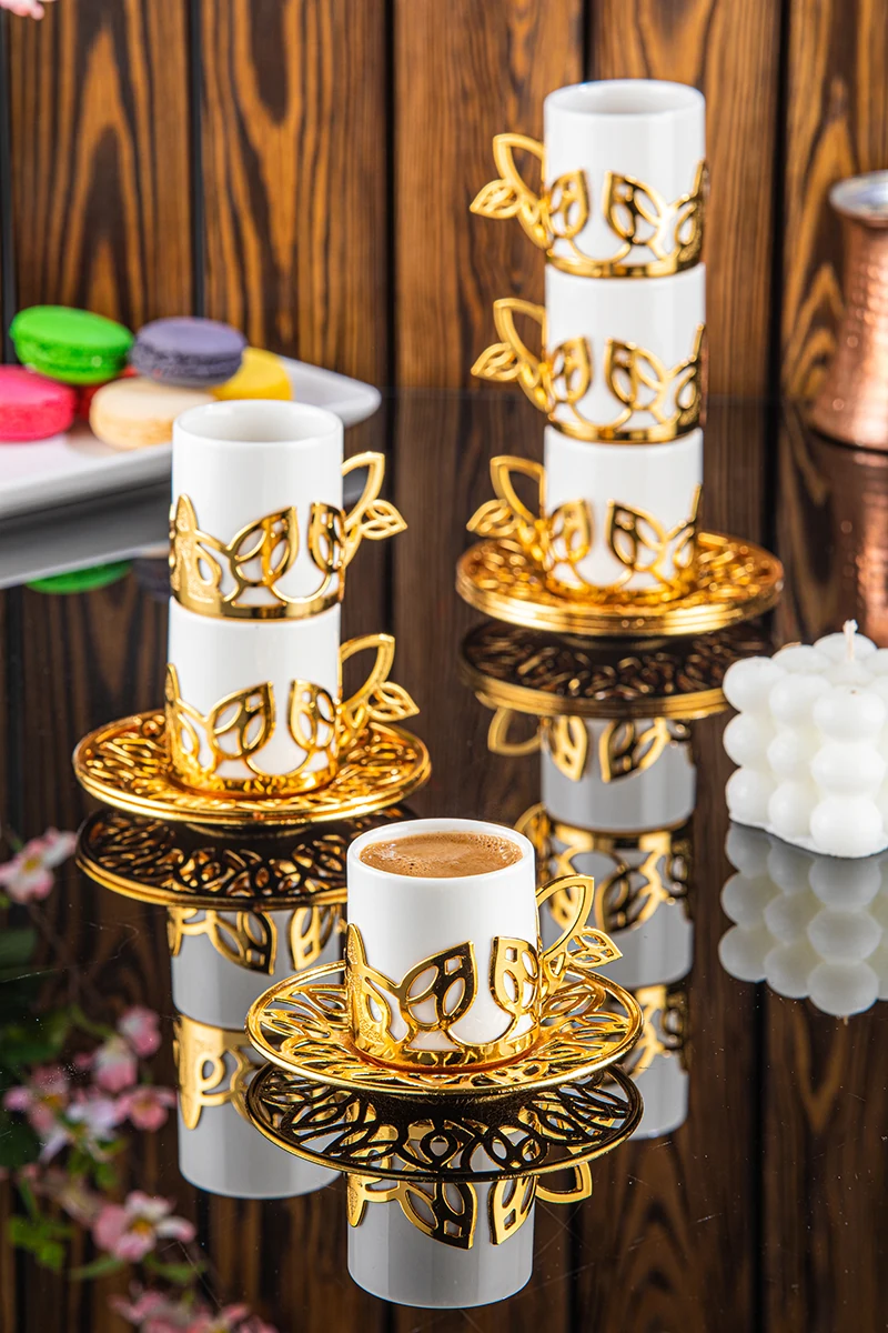 Fürug Patterned Coffee Cup Set for Six, Gold-Tone