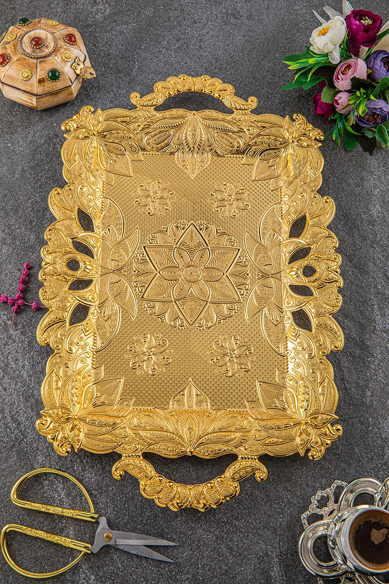 Bandeja rectangular de compromiso Eda para 6 personas (30 × 45), dorada
