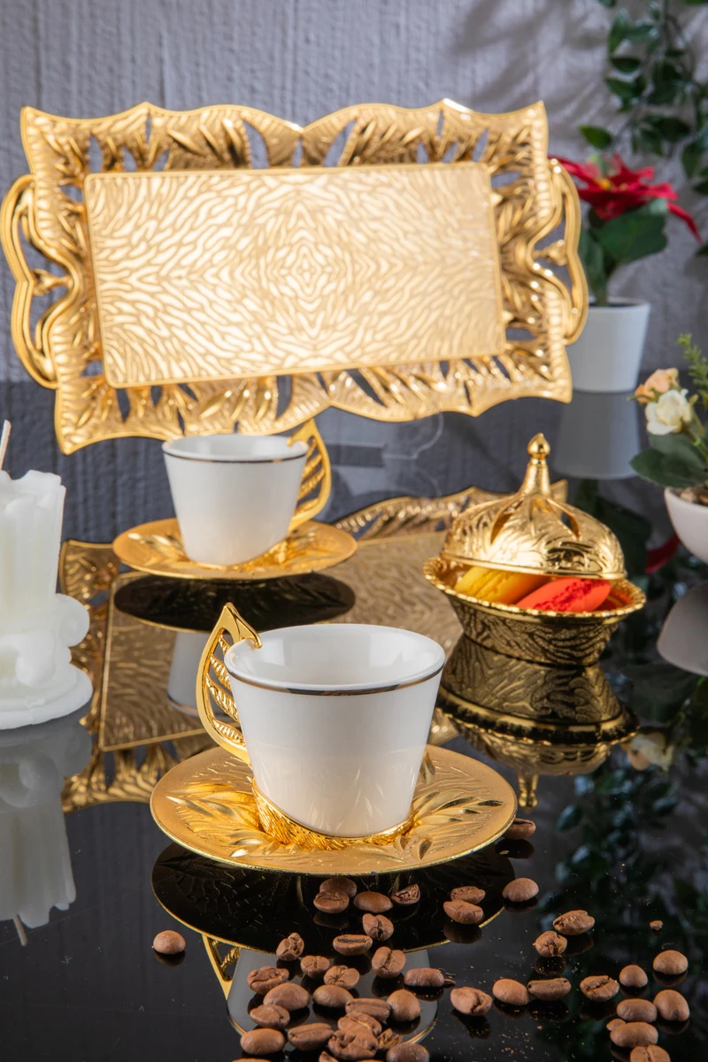 Yaprak Coffee Set for Two, Gilded Rims