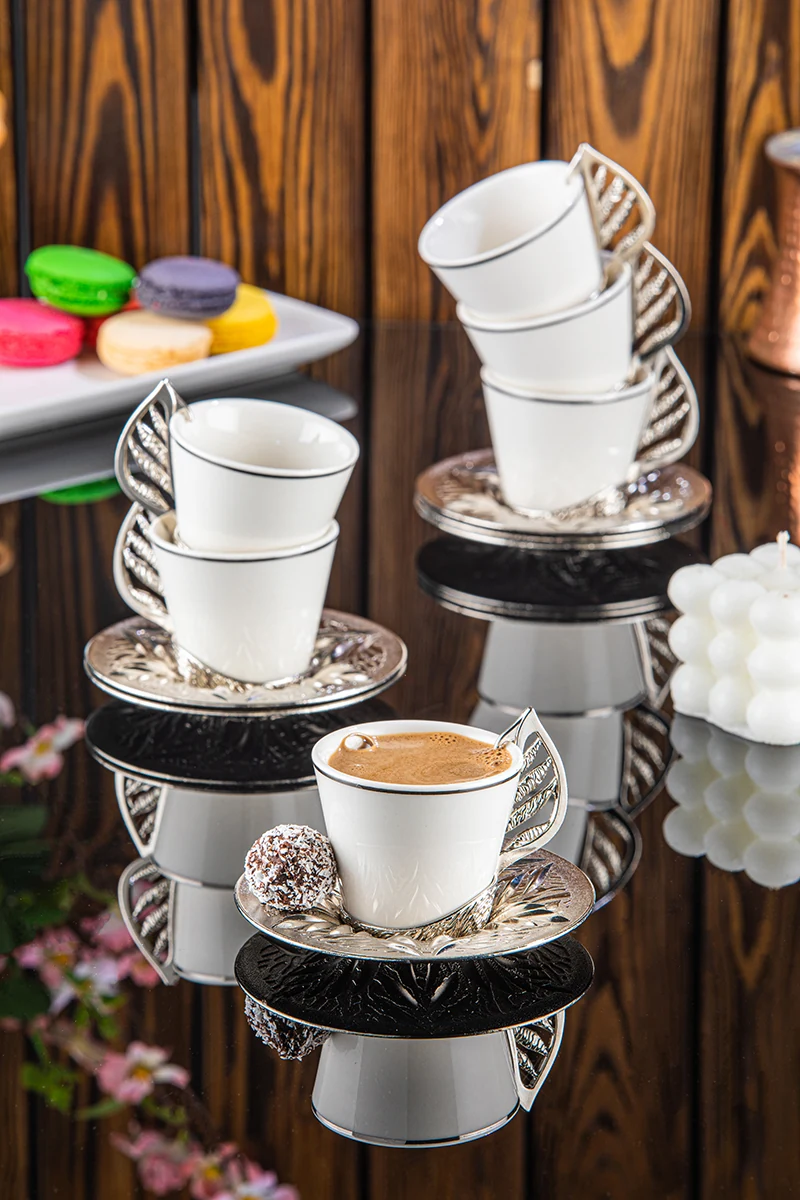 Yaprak Kaffeetassen mit vergoldetem Rand, 6er-Box