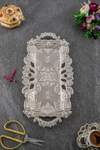 2 Kişilik Eda Dikdörtgen Tepsi (19X38) Çeyiz Seti Gri