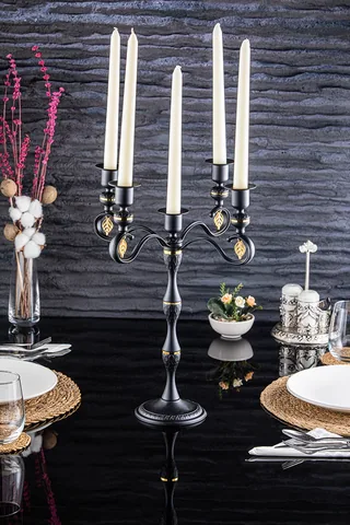 5 li Vela Dekoratif Sütun Sunum Şamdan Mumluk H:39,5 cm