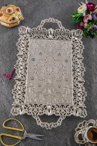 6 Kişilik Motif Dikdörtgen Sunum Tepsisi Nikel