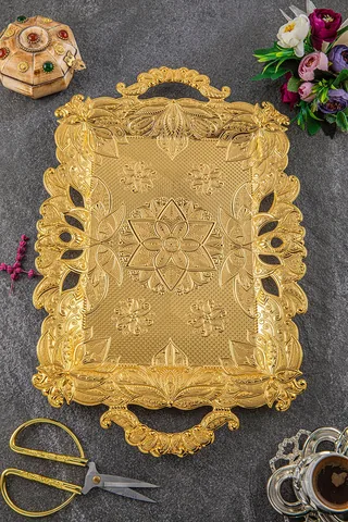6 Lı Eda Dikdörtgen Nişan,Söz Tepsisi (30X45) Gold